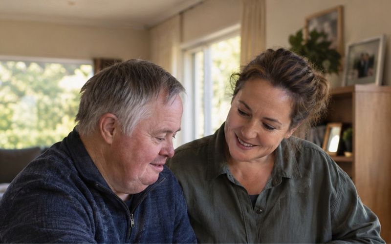 Women sitting with older man