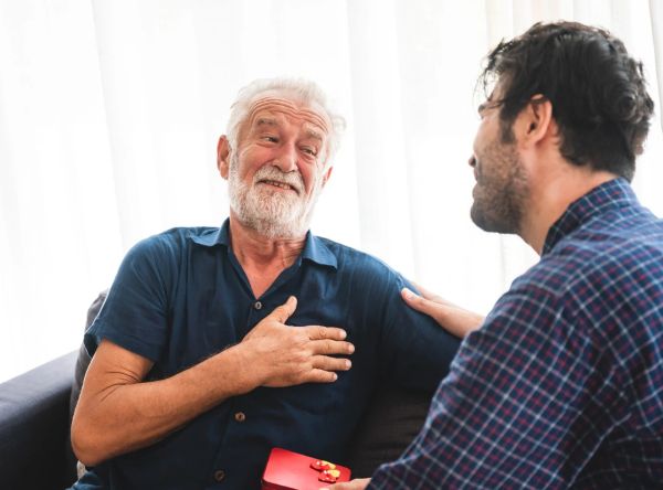 Father and son talking