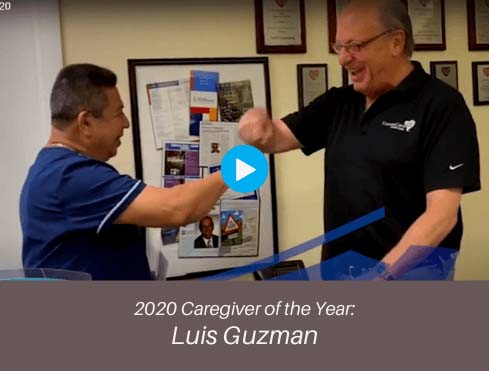 Caregiver of the Year for 2020 Luis Guzman accepts award from Scott Greenberg