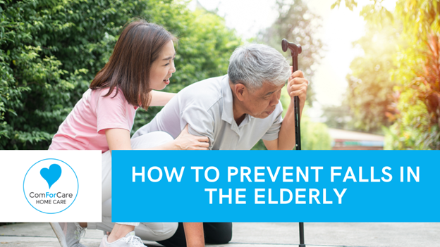 daughter helping elderly father prevent a fall