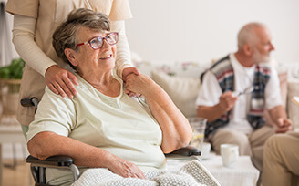 Dementia patient getting care from a home nurse