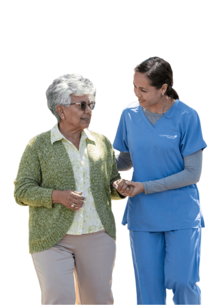 Senior receiving transition of care services after hospital discharge